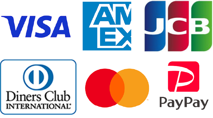 VISA / Mastercard / JCB / American Express / Diners Club / PayPay